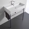 Rectangular Ceramic Console Sink and Polished Chrome Stand, 32